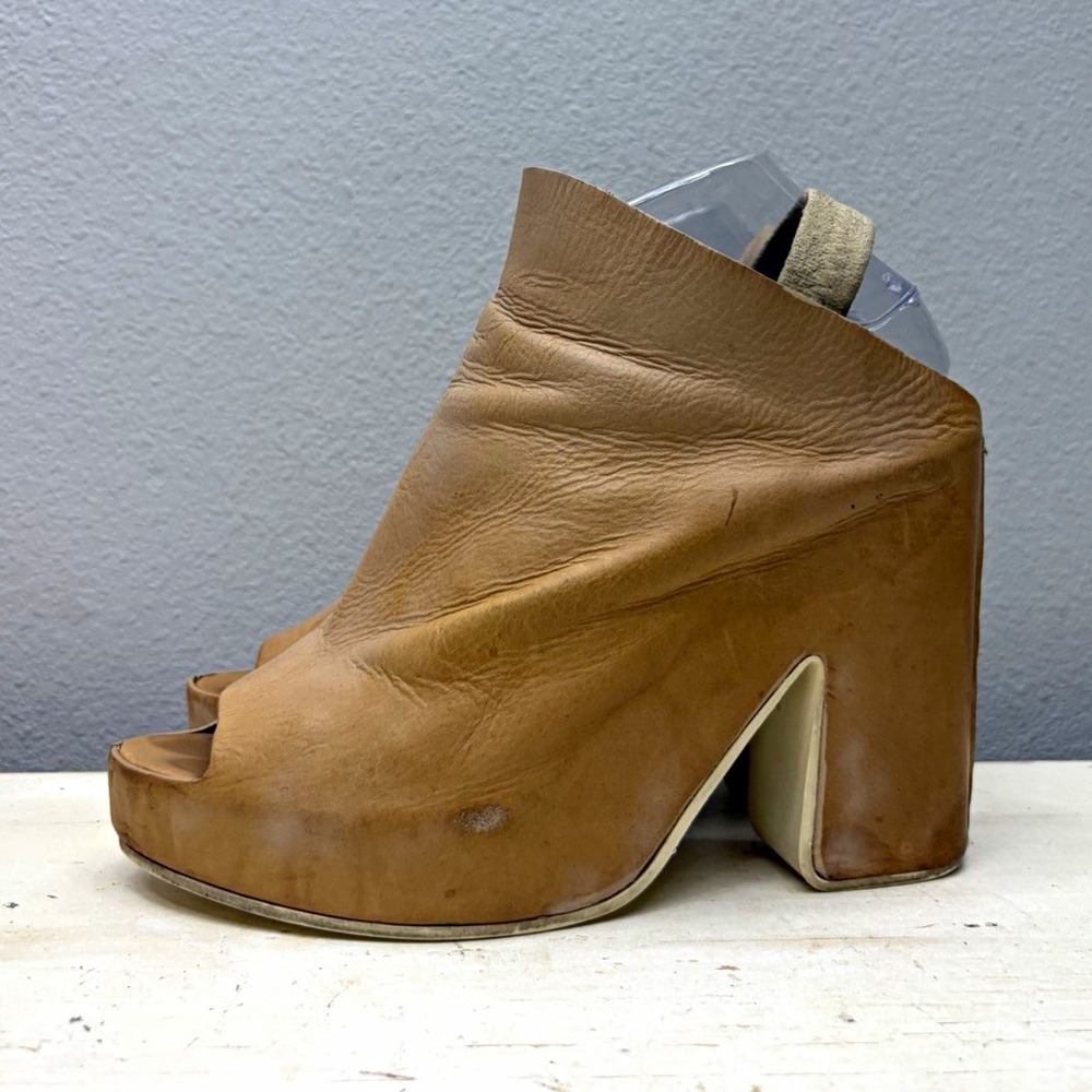 Balenciaga Brown Leather Open Toe Platform Heels Size 39
